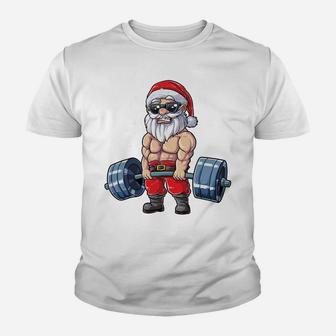 Santa Weightlifting Christmas Fitness Gym Deadlift Xmas Men Sweatshirt Youth T-shirt | Crazezy DE