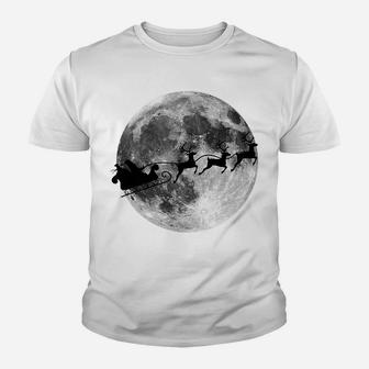 Santa's Sleigh In Front Of Full Moon Graphic Christmas Youth T-shirt | Crazezy DE