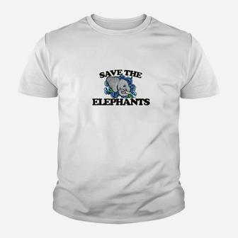 Save The Elephants Elephant Lovers Gifts Blue Floral Youth T-shirt - Thegiftio UK