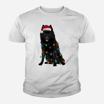 Schipperke Christmas Lights Xmas Dog Lover Santa Hat Youth T-shirt | Crazezy CA