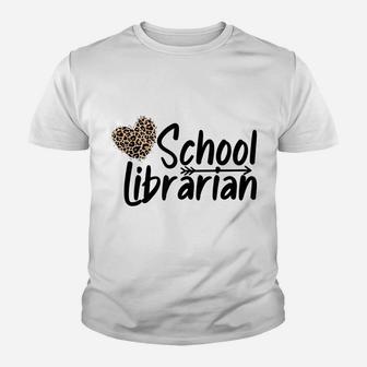 School Librarian Leopard Heart Leopard Reading Librarians Youth T-shirt | Crazezy