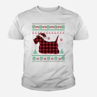 Scottie Dog Christmas Pajama Red Plaid Scottish Ugly Sweater Sweatshirt Youth T-shirt | Crazezy DE