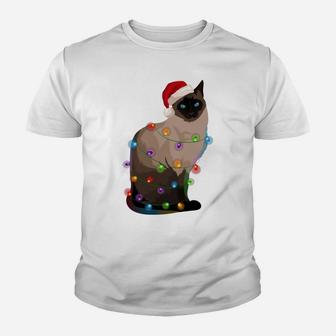 Siamese Cat Christmas Lights Xmas Cat Lover Sweatshirt Youth T-shirt | Crazezy