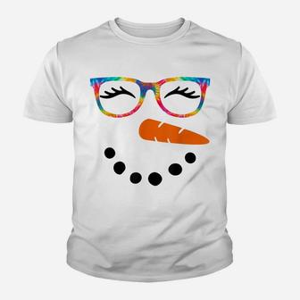 Snowman Face Shirt Womens Eyelashes Glasse Tie Dye Christmas Youth T-shirt | Crazezy UK