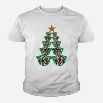 Sunglasses Optometrist Christmas Tree Leopard Print Optician Youth T-shirt | Crazezy