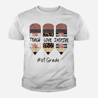 Teach Inspire Love Pencil Leopard Flower 1St Grade Youth T-shirt | Crazezy