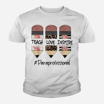 Teach Inspire Love Pencil Leopard Flower Paraprofessional Youth T-shirt | Crazezy AU