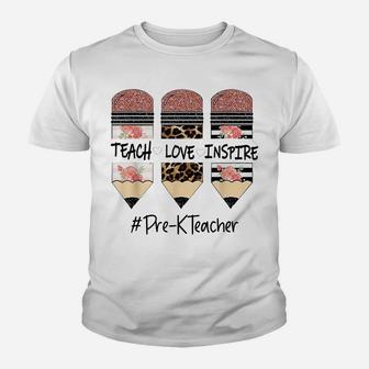 Teach Inspire Love Pencil Leopard Flower Pre-K Teacher Youth T-shirt | Crazezy DE