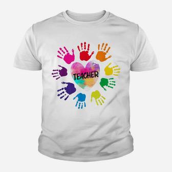 Teacher Hand-Print Flower Youth T-shirt | Crazezy DE