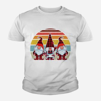 Three Gnomes Buffalo Plaid Retro Style Vintage Xmas Gnome Youth T-shirt | Crazezy UK
