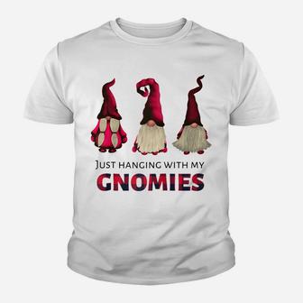 Three Gnomes - Just Hanging With My Gnomies Buffalo Plaid Raglan Baseball Tee Youth T-shirt | Crazezy CA