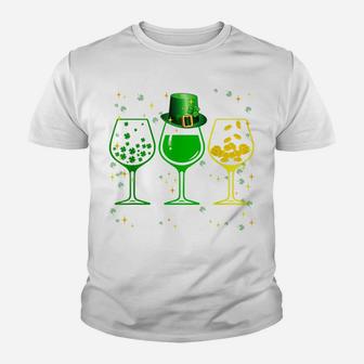 Three Wine Glasses Clover Shamrock St Patrick Day Irish Gift Youth T-shirt | Crazezy