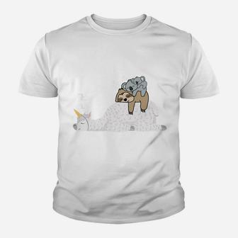 Unicorn Llama & Lazy Sloth With Koala Mama Bear & Baby Koala Youth T-shirt | Crazezy CA