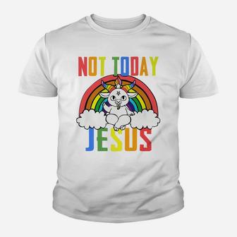 Unicorn Rainbow Not Today Jesus Youth T-shirt | Crazezy
