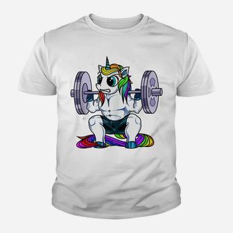 Unicorn Weightlifting Squatting Gym Workout Women Fitness Youth T-shirt | Crazezy DE