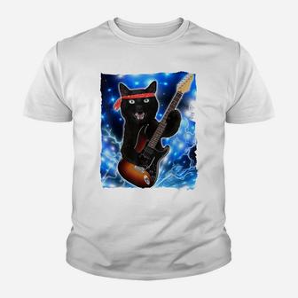 Vintage Black Cat Lover Retro Style Cats Gift Guitar Youth T-shirt | Crazezy