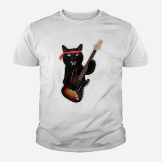 Vintage Black Cat Lover, Retro Style Cats Gift Guitar Youth T-shirt | Crazezy