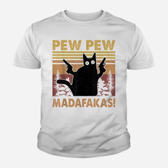 Vintage Black Cat Pew Pew Madafakas Funny Crazy Cat Lovers Youth T-shirt | Crazezy DE