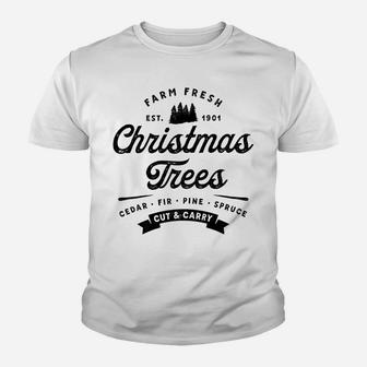 Vintage Festive Holiday Season Farm Fresh Christmas Trees Youth T-shirt | Crazezy CA
