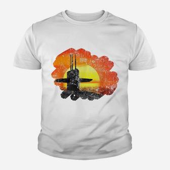 Vintage Red Sunset Us Submarine Service Veteran Tshirt Youth T-shirt | Crazezy