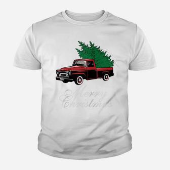 Vintage Red Truck Christmas Tree Merry Xmas Family Pajamas Raglan Baseball Tee Youth T-shirt | Crazezy