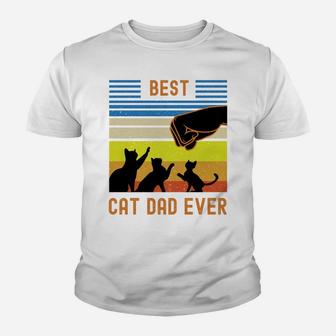 Vintage Retro Best Cat Dad Ever Fist Bump For Fur Daddies Youth T-shirt | Crazezy UK