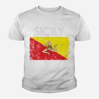 Vintage Sicily Sicilian Flag Pride Gift Sweatshirt Youth T-shirt | Crazezy