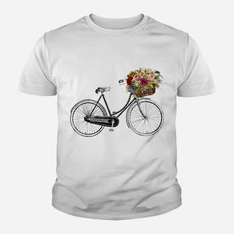 Vintage Sketch Drawing Bike Bicycle Flower Basket Youth T-shirt | Crazezy CA