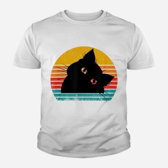 Vintage Sunset Black Cat Lover, Retro Style Black Cats Youth T-shirt | Crazezy