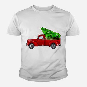 Vintage Wagon Christmas Tree Red Truck Retro Farmer Vacation Youth T-shirt | Crazezy CA