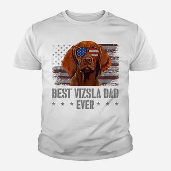 Vizsla Best Dog Dad Ever Retro Usa American Flag Youth T-shirt | Crazezy