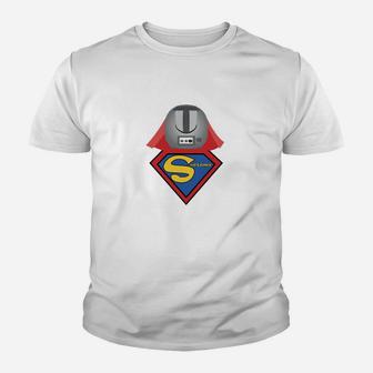 Weißes Superhelden-Kinder Tshirt für Herren mit Siebdruck-Design - Seseable