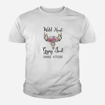 Wild Heart Gypsy Soul Hippie Cow Skull For Women Youth T-shirt - Thegiftio UK