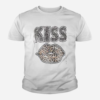 Women Leopard Kiss Lips Youth T-shirt | Crazezy