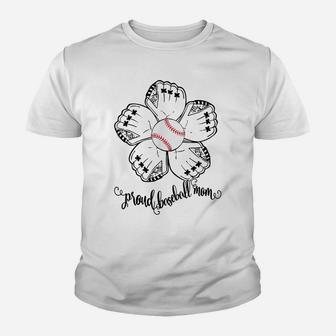 Women Proud Baseball Mom Flower Baseball Design Youth T-shirt | Crazezy