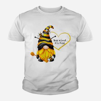 Womens Bee Kind Inspirational Gnome Youth T-shirt | Crazezy