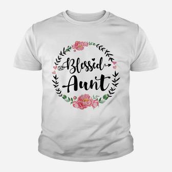 Womens Blessed Aunt Cute Flower Aunt Gift Youth T-shirt | Crazezy