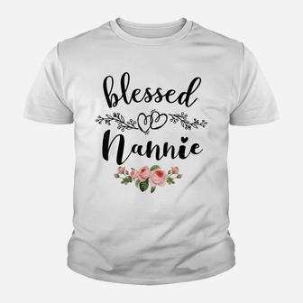 Womens Blessed Nannie Cute Flower Nannie Gift Tee Youth T-shirt | Crazezy UK
