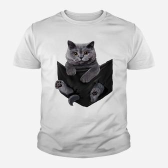 Womens Cat Lovers Gifts British Shorthair In Pocket Funny Kitten Youth T-shirt | Crazezy AU