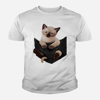 Womens Cat Lovers Gifts Siamese In Pocket Funny Kitten Face Youth T-shirt | Crazezy UK