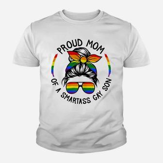 Womens Djez Messy Bun Proud Mom Of A Gay Son Lgbt Mom Youth T-shirt | Crazezy