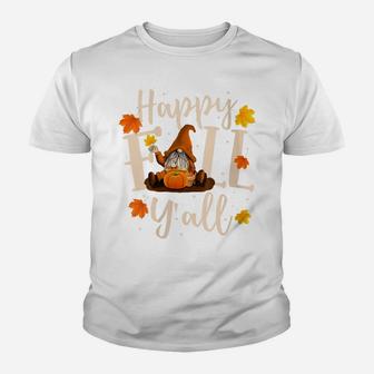 Womens Happy Fall Y'all Cute Gnomes Pumpkin Autumn Tree Fall Leaves Youth T-shirt | Crazezy DE