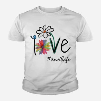 Womens Love Auntlife Life Daisy Flower Cute Funny Mother's Day Youth T-shirt | Crazezy