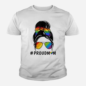 Womens Messy Bun Hair Proud Mom Lgbtq Shirt Gay Pride Lgbtq Youth T-shirt | Crazezy