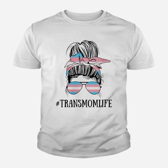 Womens Messy Bun Life Of A Proud Transgender Mom Lgbt Trans Mama Youth T-shirt | Crazezy UK