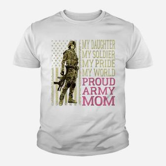 Womens My Daughter My Soldier Hero - Proud Army Mom Military Mother Raglan Baseball Tee Youth T-shirt | Crazezy
