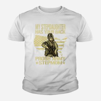 Womens My Stepdaughter Has Your Back - Proud Army Stepmom Mom Gift Youth T-shirt | Crazezy DE