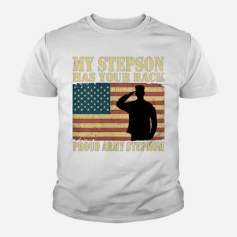Womens My Stepson Has Your Back - Proud Army Stepmom Military Mom Youth T-shirt | Crazezy