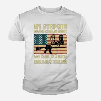 Womens My Stepson Wears Combat Boots Proud Army Stepmom Mom Gifts Youth T-shirt | Crazezy DE