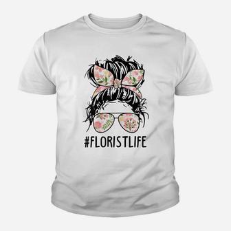 Womens Nn Messy Bun Florist Life Plant Flower Lover Mothers Day Youth T-shirt | Crazezy AU